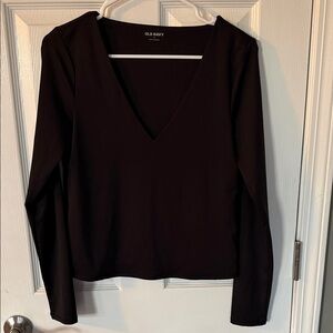Old Navy Women's Deep Black Long Sleeve V-Neck Top